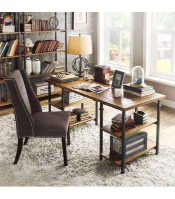 E024 PO Wood Office Table w Bookshelves E