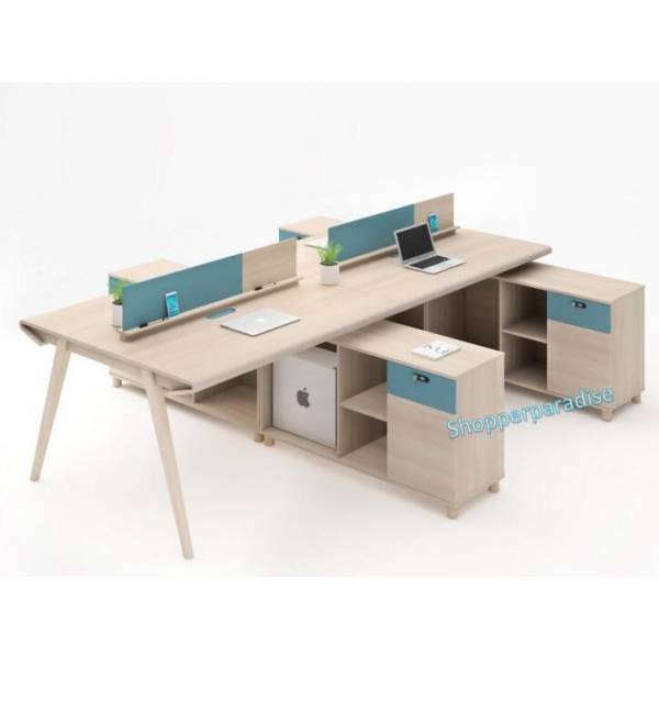 JY 001 L Shape Executive Workstation w bevel edge design, Workstations w fixed cabinet, Office Table, System Furniture w password lock, Cubicle Partition Divider Set Pedestal