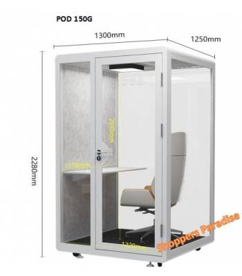 POD 150G  Single Pax Office Acoustic Phone Booth Tempered Glass Three Sides With Additional Space Area