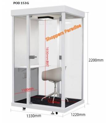 POD 153G  Single Pax Office Acoustic Phone Booth Tempered Glass Three Sides