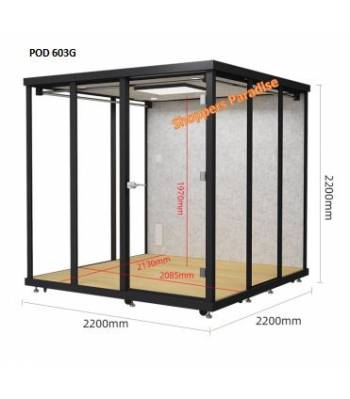 POD 603G Six Pax Office Acoustic Phone Booth Tempered Glass Three Sides