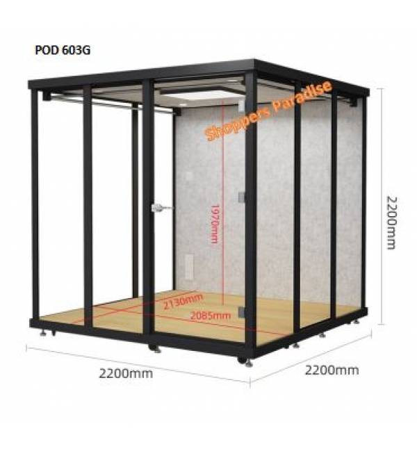 POD 603G Six Pax Office Acoustic Phone Booth Tempered Glass Three Sides