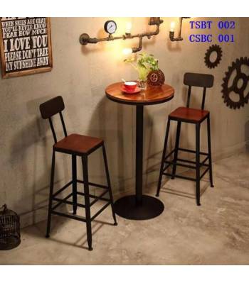 TSBT 002 CSBC 001  Solid Wood High Bar Stool Round Table