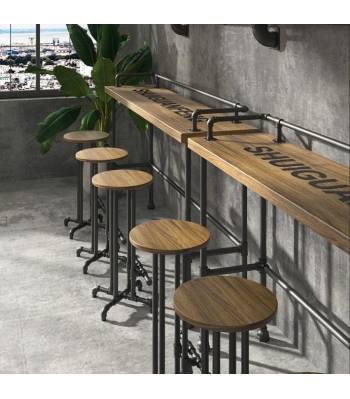 TSBT 015 CSBC 024 Industrial Piping High Bar Table, Industrial Piping Bar Stools, solid wood