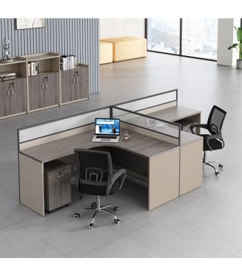 H302 - L Shape Workstation With High Partition Moveable Pedestal  Office Table