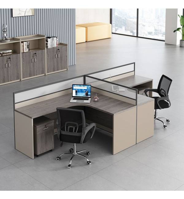 H302 - L Shape Workstation With High Partition Moveable Pedestal  Office Table