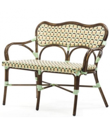 [Pre-Order] E3005 Outdoor Bench Chair, Aluminium, PE Rattan, bamboo look finish Furniture