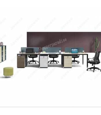 B145 Workstation w Partitions, Office Table,System Furniture Cubicle Partition Divider Set Pedestal with assembly