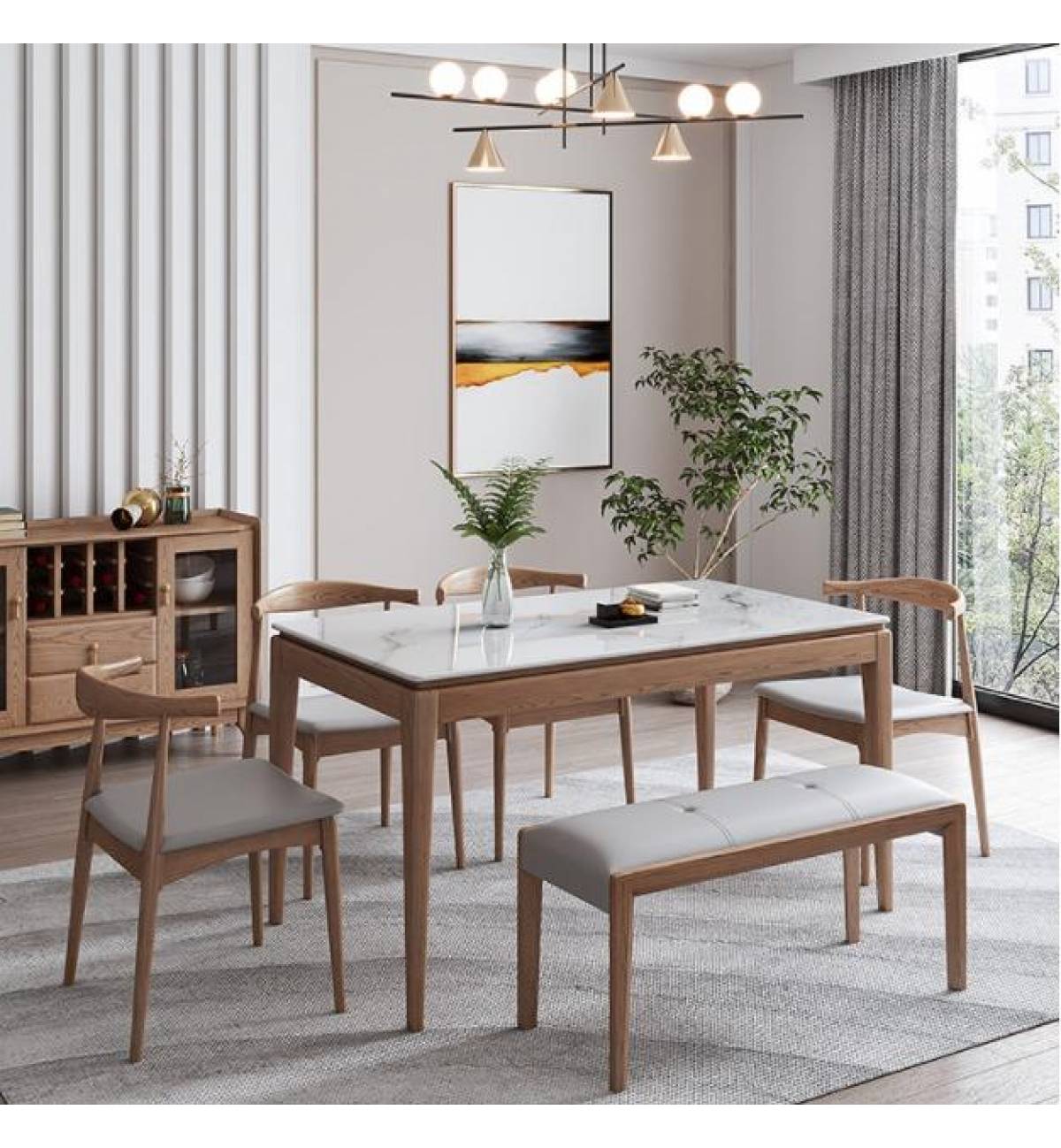 TSST 00L - Sintered Stone Dining Table with Solid Wood Leg, Ash Wood ...